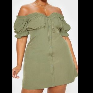 Prettylittlething Bardot Button Front Shift Dress